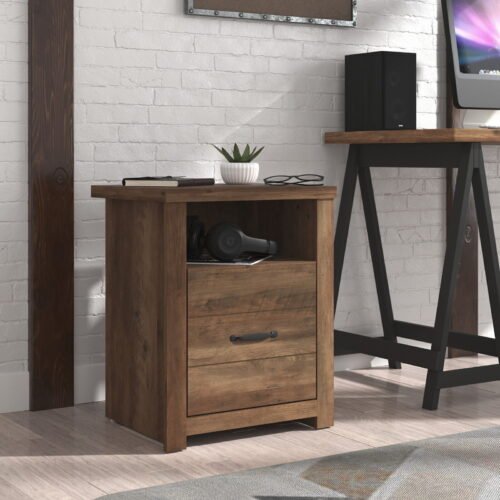 End Table W/ Two Usb Ports 120V Power Outlet Multifunctional Wood Composite New