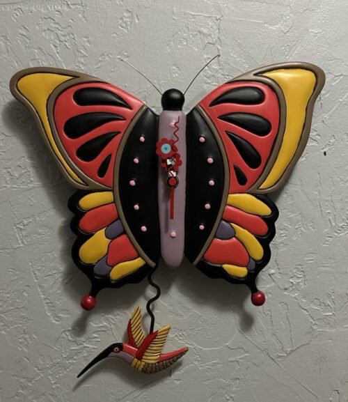 Enesco Allen Designs Clock Butterfly Hummingbird Pendulum Whimsical Wall Art