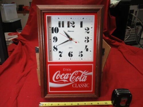 Enjoy Coca-Cola Classic, Glass Wall Clock, Very Thick Cherry Wood Frame, 14 x 9!