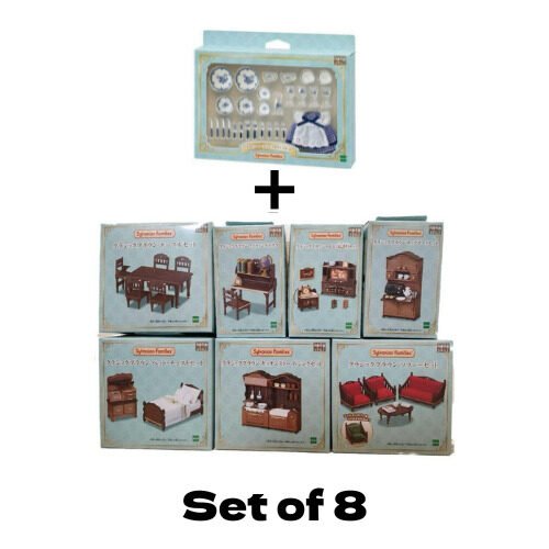 Epoch Sylvanian Families Classic Brown Series Furniture & Tableware Set of 8 New