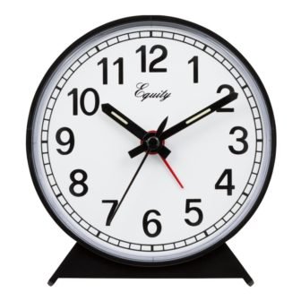 Equity by La Crosse Analog 4 in. Round Keywind Alarm Clock, Black
