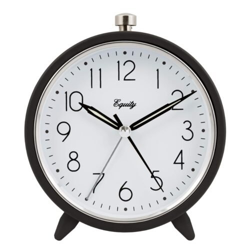 Equity 20091 5 Inch Silent Sweeping Quartz Metal Alarm Clock, Dark Gray