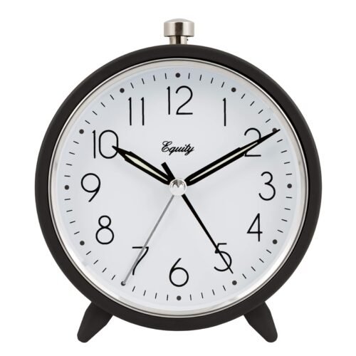 Equity 20091 5 Inch Silent Sweeping Quartz Metal Alarm Clock, Dark Gray