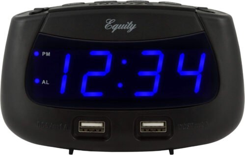 Equity 30417 0.9 Inch Blue LED Dual USB Digital Alarm Clock