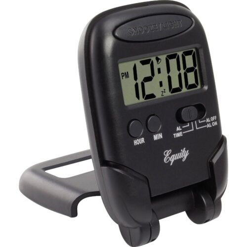 Equity 31302 LCD Fold-Up Travel Alarm Clock with Blue Backlight 3.85"L x 2.50...