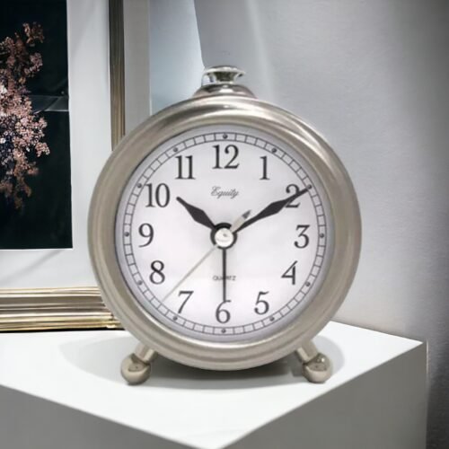 Equity La Crosse 25655 Small Silver Metal Alarm Clock, Metal Analog Quartz Alarm