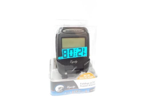 Equity La Crosse 31302 LCD Fold-Up Travel Alarm Clock Black With Blue Backlight