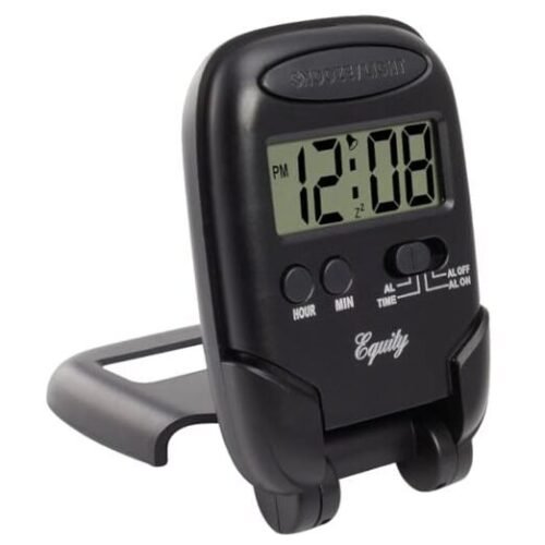 Equity LCD Fold-Up Travel Alarm Clock with Blue Backlight, 3.85"L x 2.50"W x