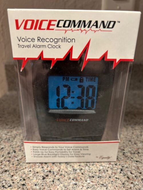 Equity Voice Command Fold-Up Travel Alarm Clock with Blue Backlight