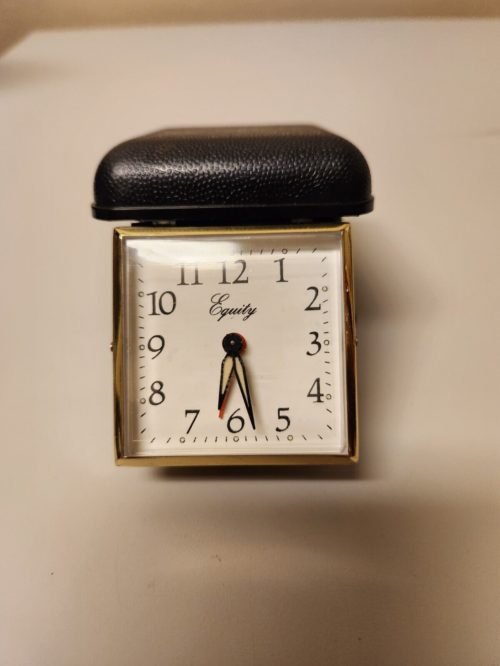 EQUITY WIND UP PORTABLE TRAVEL ALARM CLOCK BLACK CASE - Vintage