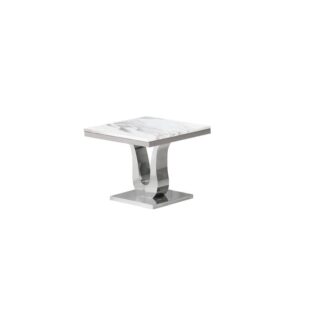 Eric 24 in. White Marble Square Top with Stainless Steel Base End