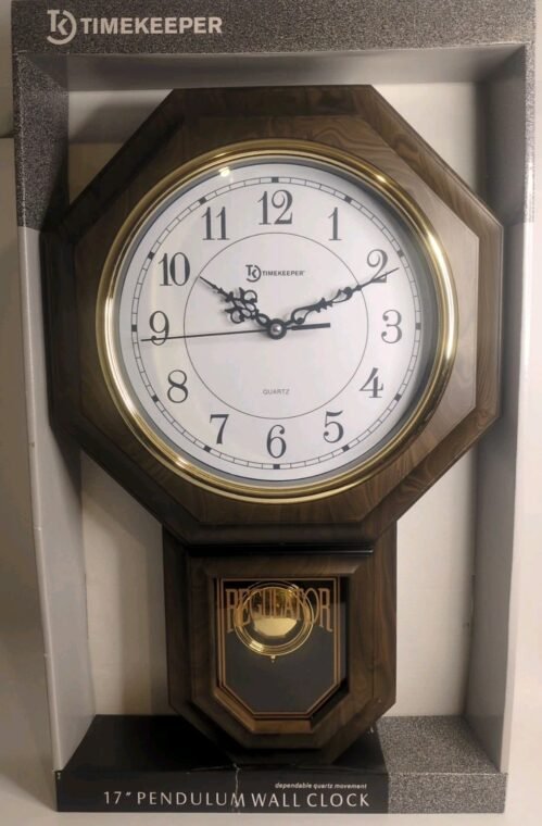 Essex Westminster Chime Faux Wood Pendulum Wall Clock 17.5" x 11.25" Walnut