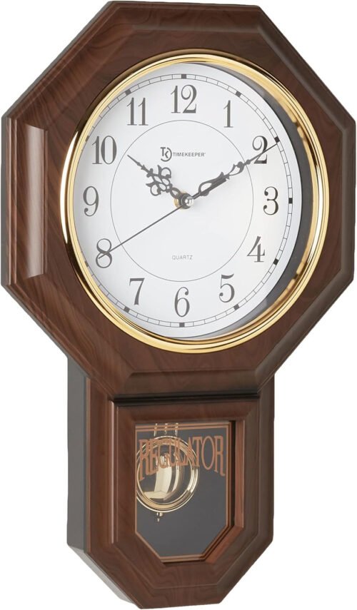 Essex Westminster Chime Faux Wood Pendulum Wall Clock, 17.5" X 11.25", Walnut