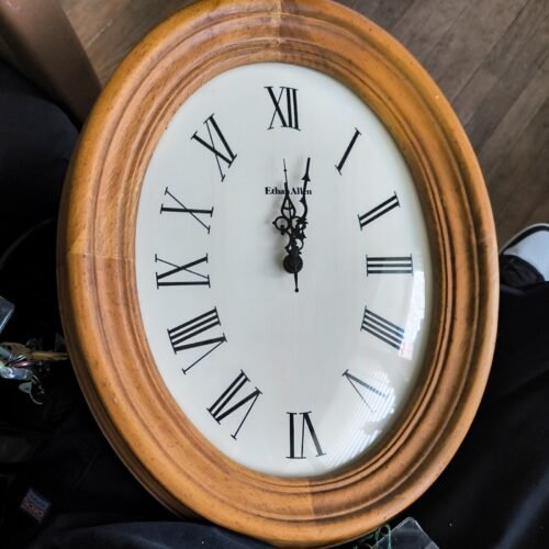 Ethan Allen Oval Cherry Wood Wall Clock Modern Classic Quartz Movement 16”
