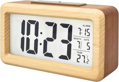 everwood Wooden Digital Battery Operated Alarm Clocks for Bedrooms, Wood