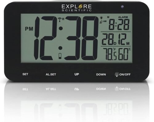 Explore Scientific Large Display Radio Controlled Alarm Clock -Black or White