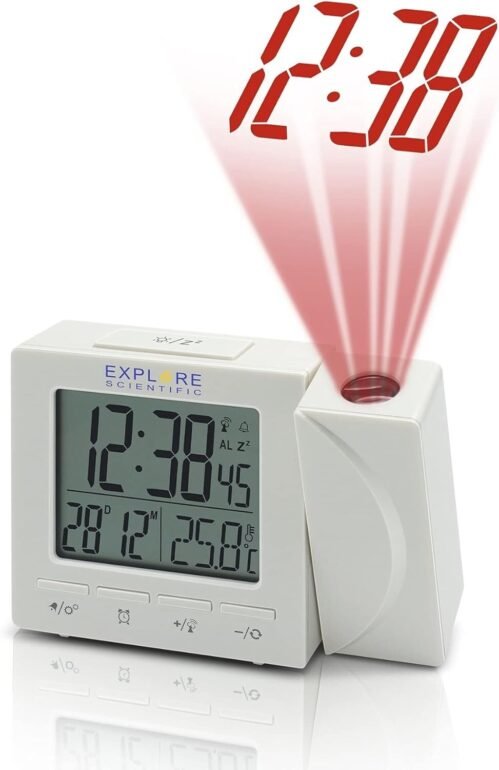 Explore Scientific Radio Controlled Projection Alarm Clock - Black or White