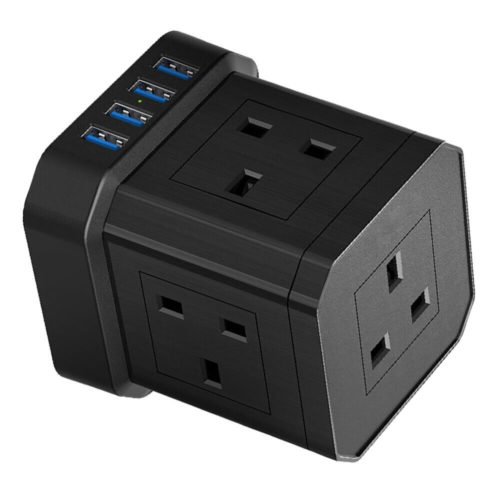 Extension Cord Black Extension Lead with Multiple Outlets Cube Extension Lead