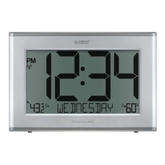 Extra Large Slim Atomic Digital Silver Clock with Outdoor Temperature and Humidity