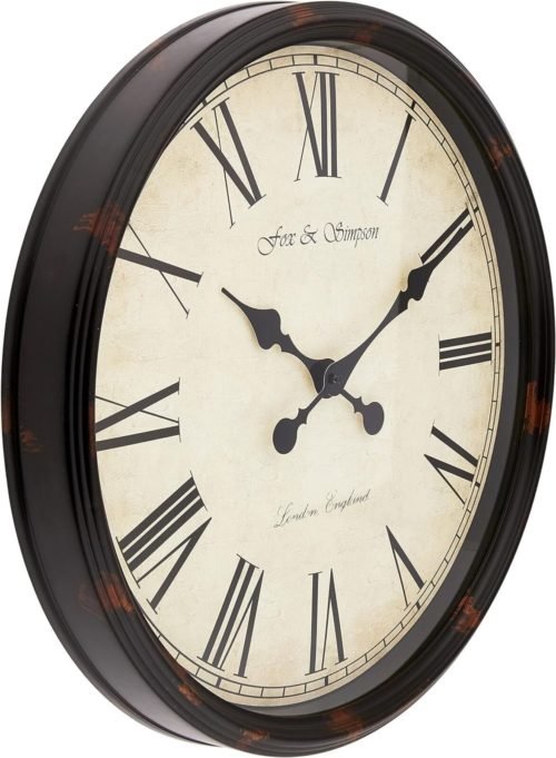 Extra Large 50cm/20-Inch Wall Clock in Cream (Black),Ideal for Telling Them Time