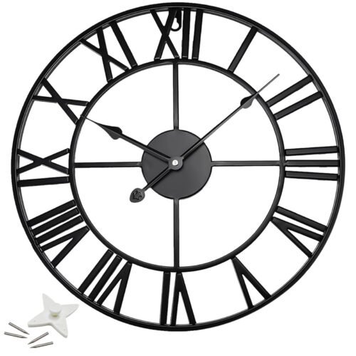 Extra Large Roman Numerals Skeleton Wall Clock Big Open Face Round Iron 60cm
