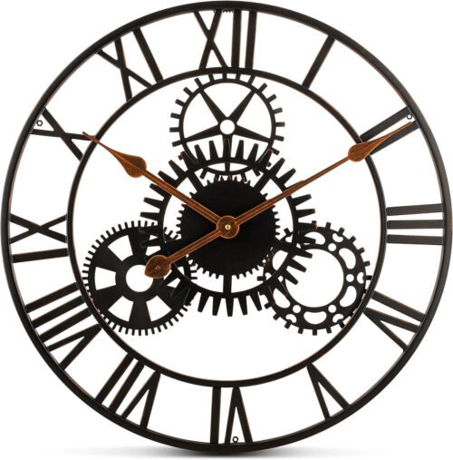 Extra Large Wall Clock 20 Inch Decorative Wrought Iron, Silent Quartz Industrial