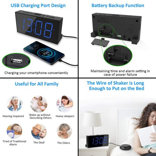 Extra Loud Alarm Clock Bed Shaker for Heavy Sleepers Hearing Impaired Deaf Teens