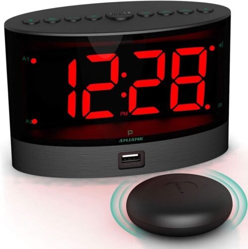 Extra Loud Alarm Clock w/ Wireless Bed Shaker Vibrating for Heavy Sleepers Deaf