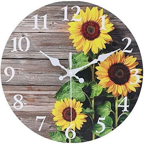 EZXZZ Sunflower Kitchen Decor Round Wall Clock 10 Inch Bathroom Decor Silent Non