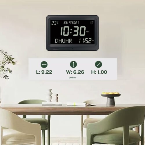 FAJ-113 Automatic Digital 8 Azan Prayer Sounds Islamic White Black Clock
