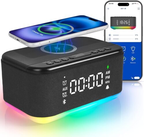 Fansbe Smart Bluetooth Alarm Clock & Wireless Phone Charger, Speaker, Dim, App