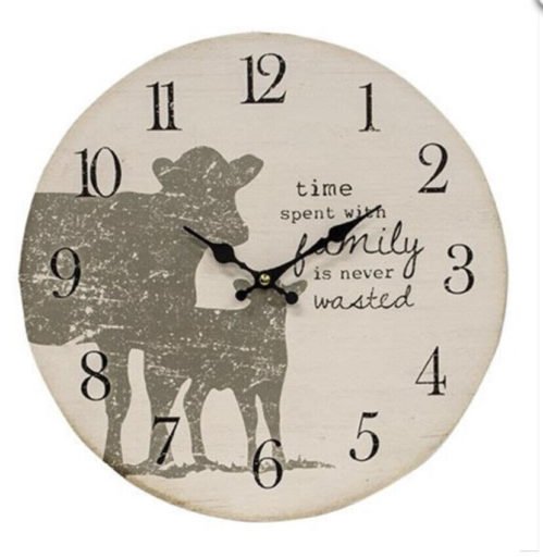 Farmhouse Country Cow & Calf Wood Wall Clock.Large Hanging Clock