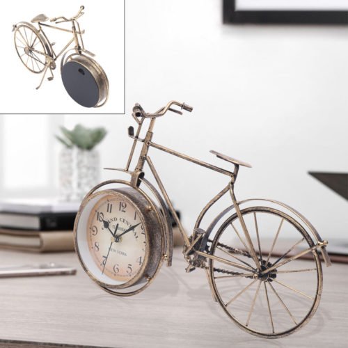 Farmhouse Distressed Bronze Metal Bicycle Clock Desk, Table Top, Shelf or Mantle