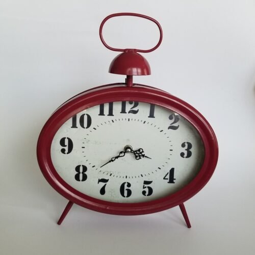 Farmhouse Red Analog Oval Battery Operated Clock Vintage Country Rustic Style
