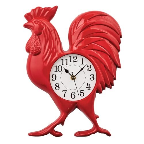 Farmhouse Red Rooster-Shaped Rustic Wall Clock