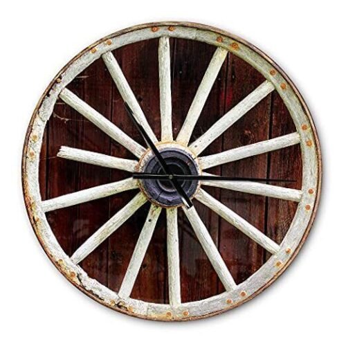 Farmhouse Wall Clock 'Country Wagon Wheel on Wooden Wall Clock' 29x29 Mahogany