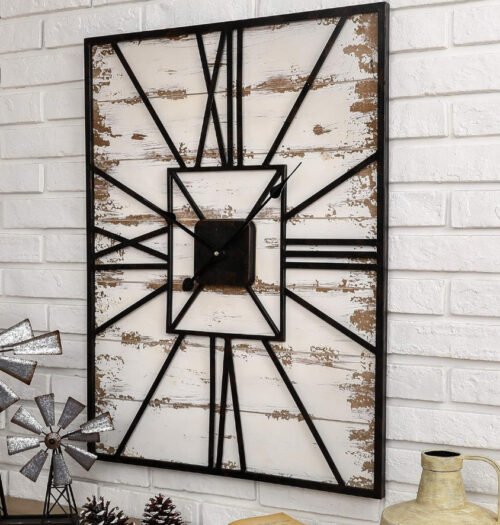 Farmhouse Wall Clock Large Oversized Rustic Distressed Rectangular Country Wood