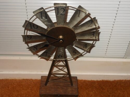 Farmhouse Windmill Desk Clock on Stand Galvanized ..