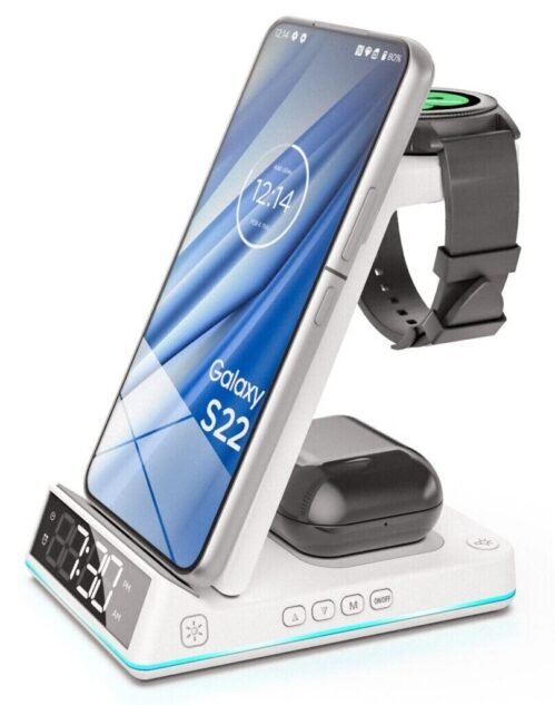 Fast Charging Station for Samsung Devices with Alarm Clock for Phone/Buds/Watch