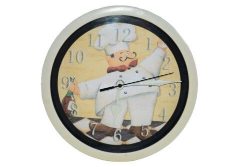 Fat Italian Chef Kitchen Wall Clock 9.5" Battery Operated, Used