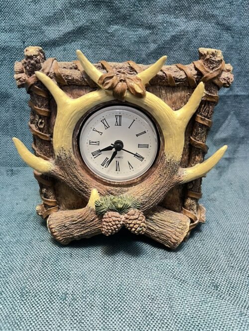 Faux Elk Antler & Wood with Pine cone Decorative Quartz Clock 5.25 in