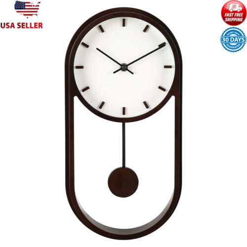 Faux Wood Modern Wall Clock Pendulum Design Easy Hang Indoor Decor New