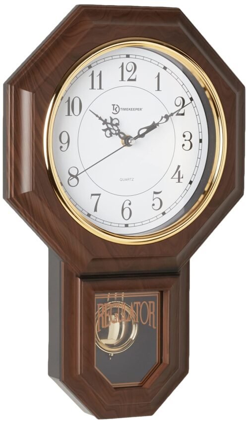 Faux Wood Pendulum Wall Clock with Westminster Chime 17.5" x 11.25" Walnut