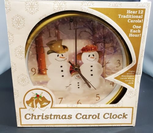 Feldstein Holiday Christmas Carol Musical Snowman 8" Wall Clock, Plays 12 Songs