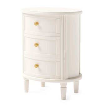 Fenley White 3-Drawer 19.69 in. W Nightstand, Oval Bed Side Table for...