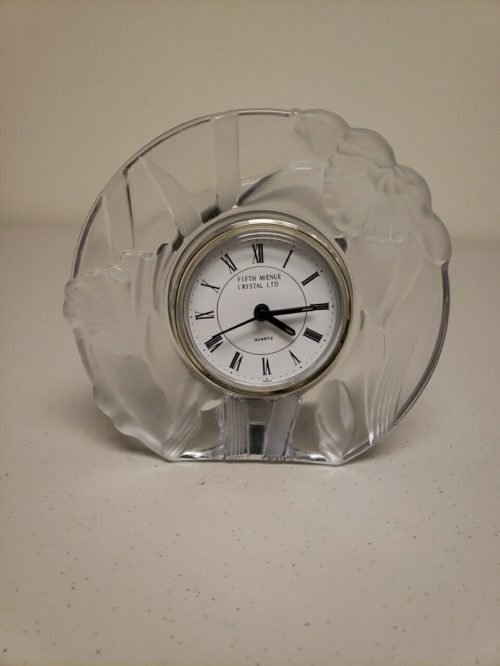 Fifth Avenue Narcissus Floral Frosted Hand Crafted Crystal Clock Glassware