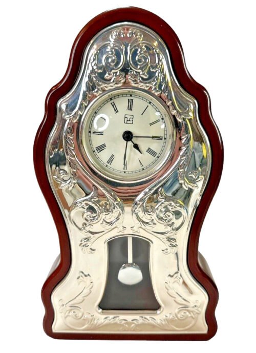 Fine Italian Silver Laminate & Wood Ornate Floral Chased Grandfather Clock