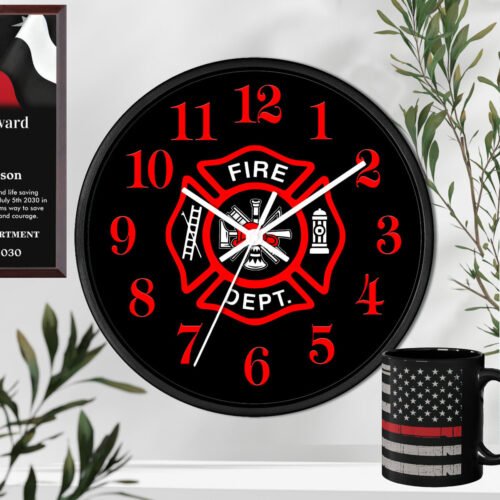 Firefighter #1 - 10" Wall Clock - Thin Red Line First Responder Fireman Gift