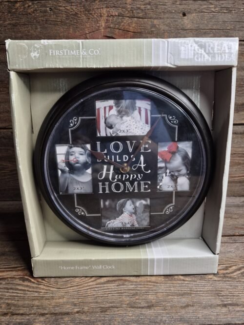 FirsTime & Co Home Frame Wall Clock 4 Photos Love Builds A Happy Home 10”