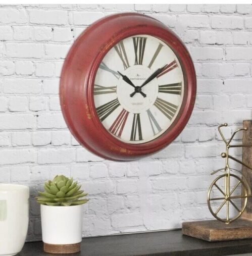 FirsTime & Co Red Relic 10 In Distressed Finish Quartz Round Wall Clock